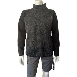 🔧Men’s Size L Beverly Hills Polo Club 1/4 Zip Mock Neck,Fleece Black Marled